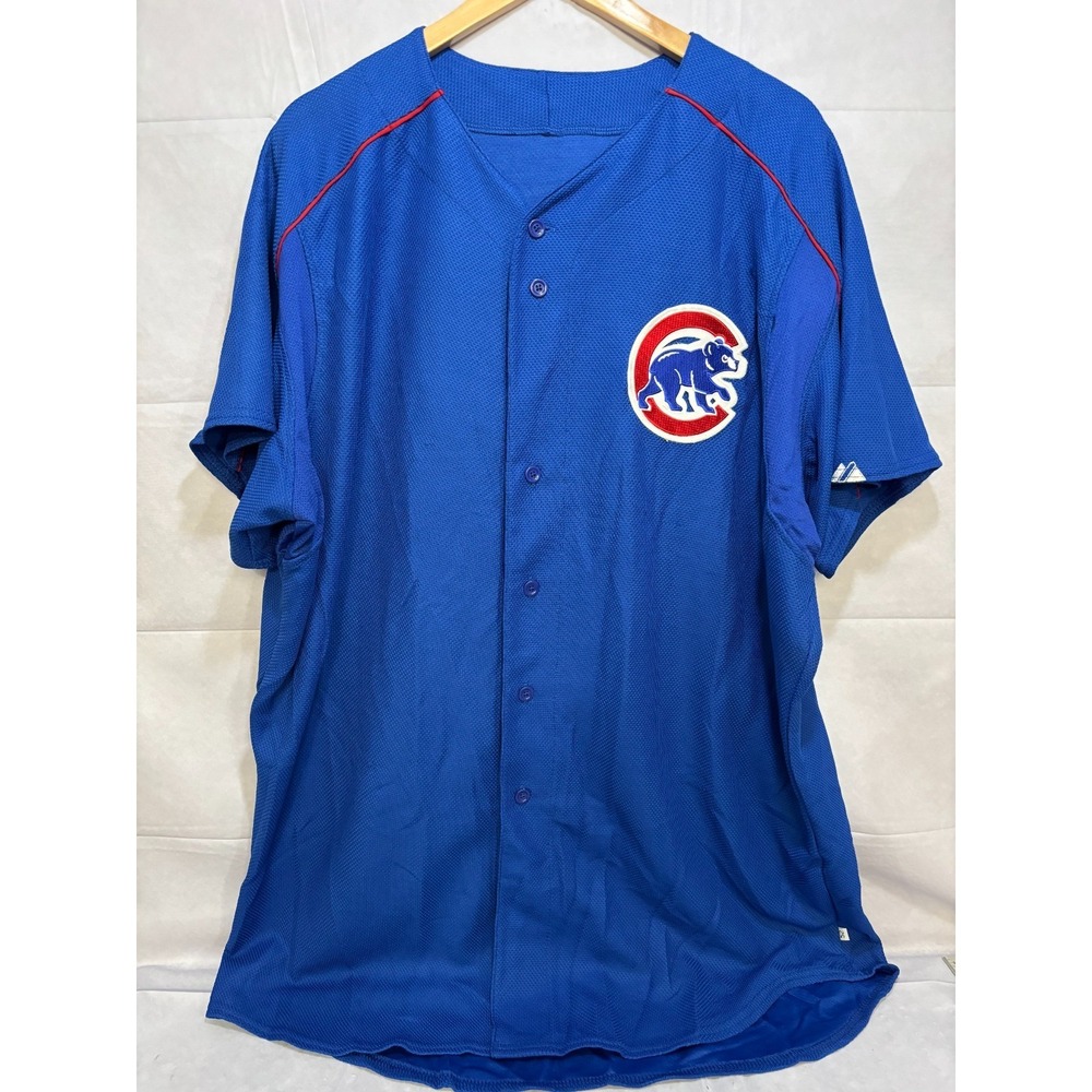Chicago Cubs Majestic Jersey Mens MLB Baseball Button Front Blue Short Sleeve 52